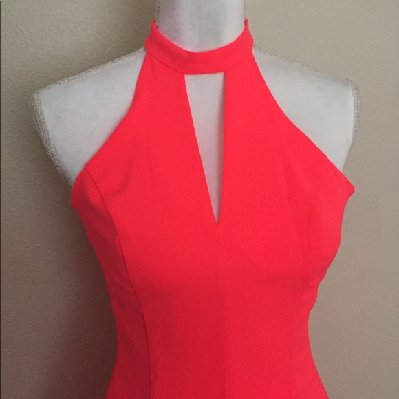 NWT Neon Hot Pink Halter Choker Dress Flare Hot Sexy Party Lovely - Picture 5 of 8
